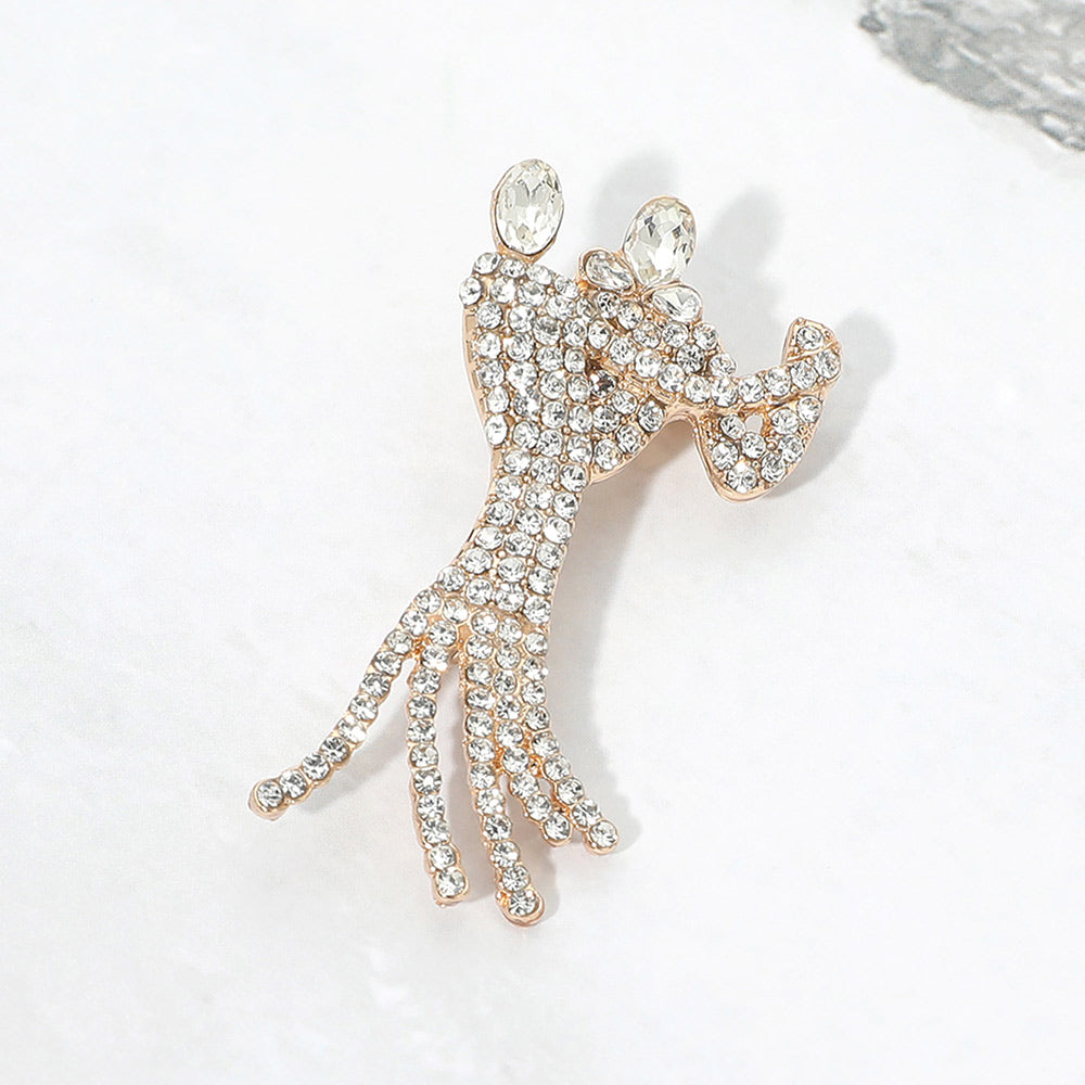 Madeline Love Clear, Gold Rhinestone Pave Dancing Couple Pin Brooch