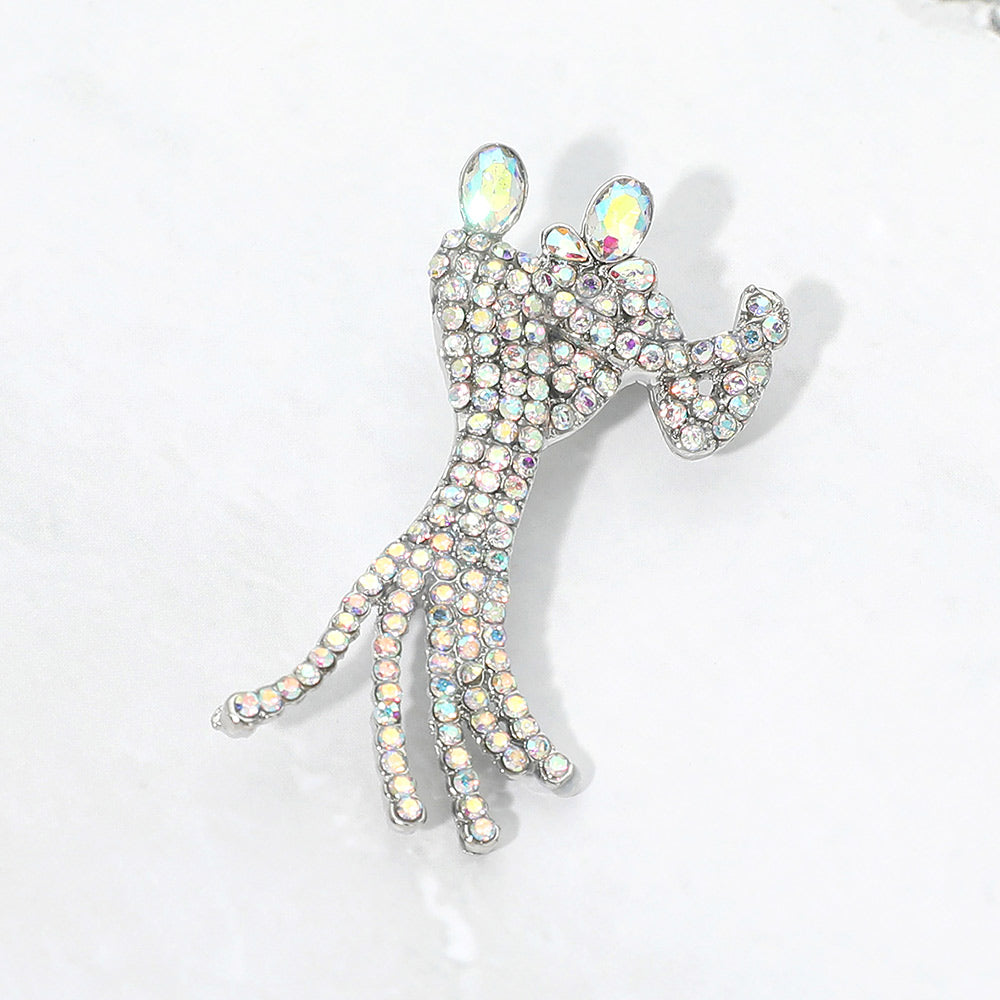 Madeline Love AB, Silver Rhinestone Pave Dancing Couple Pin Brooch