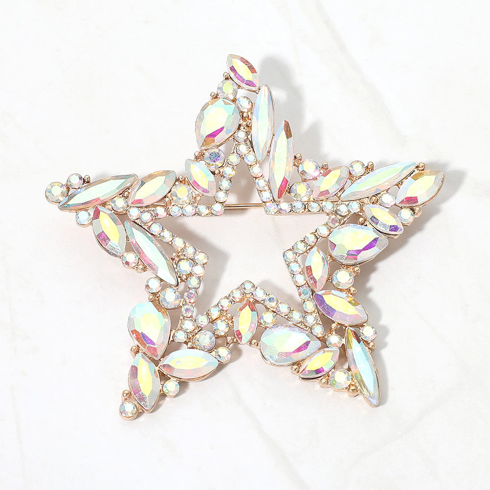 Madeline Love AB, Gold Marquise Stone Cluster Embellished Star Pin Brooch