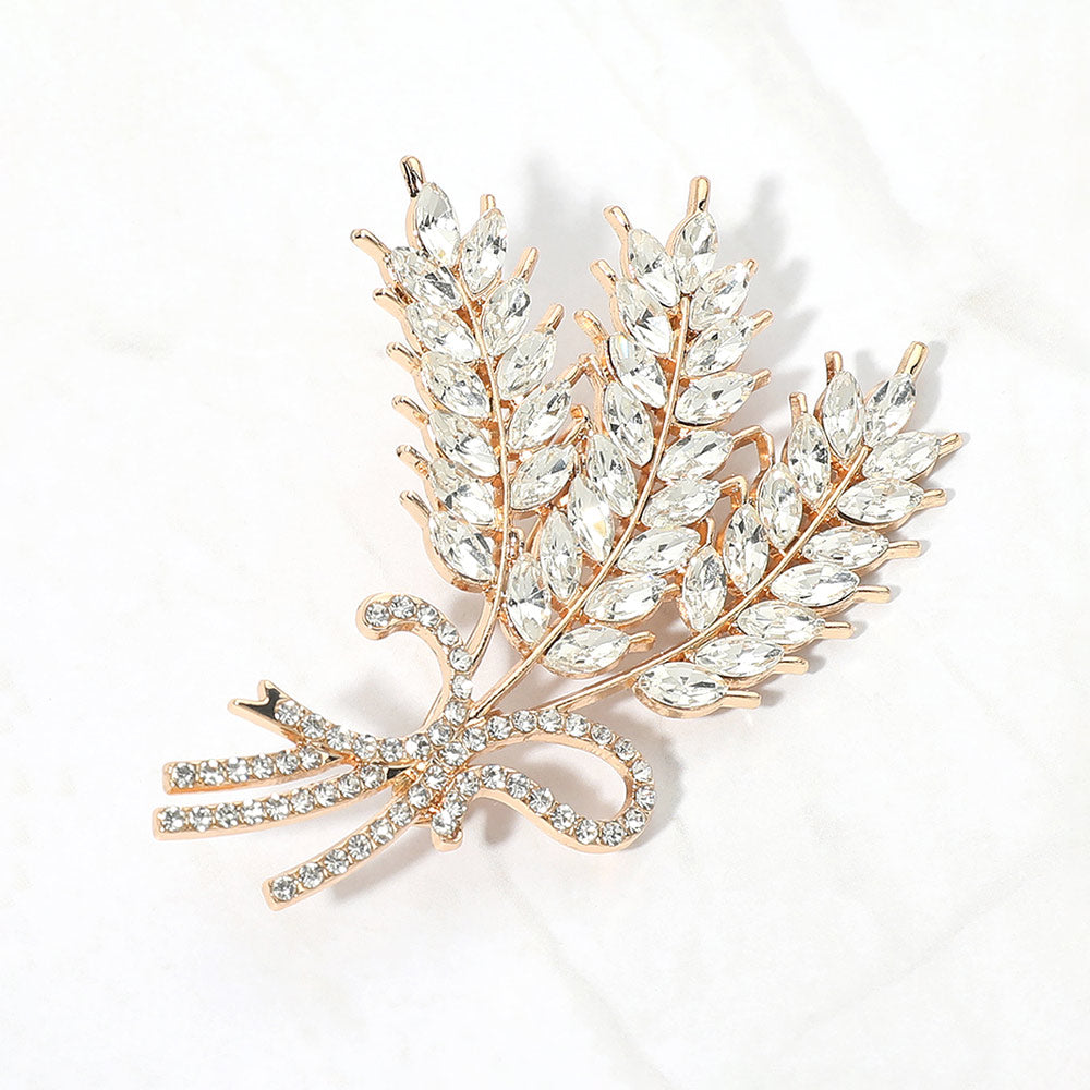 Madeline Love Clear, Gold Marquise Stone Cluster Leaf Bunch Pin Brooch