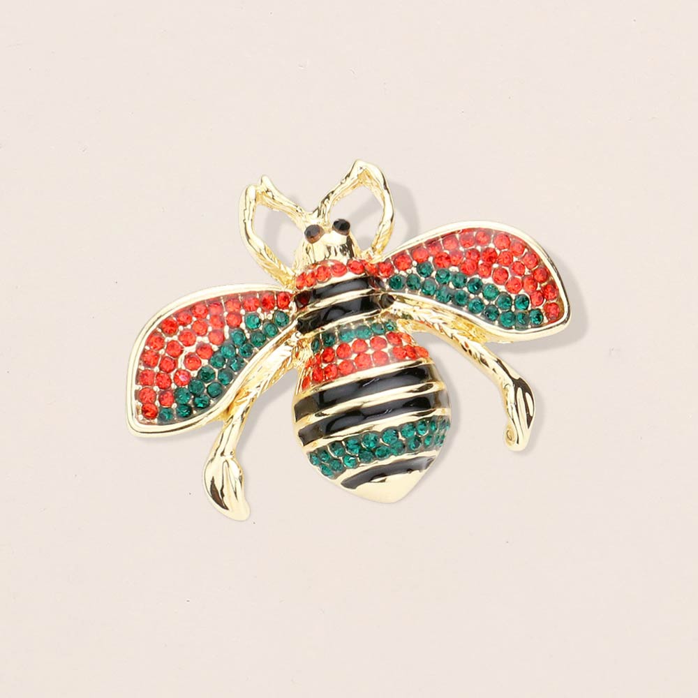 Madeline Love Gold, Multi Crystal Paved Honey Bee Pin Brooch - Brooches