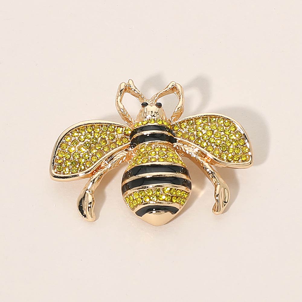 Madeline Love Gold, Yellow Crystal Paved Honey Bee Pin Brooch - Brooches