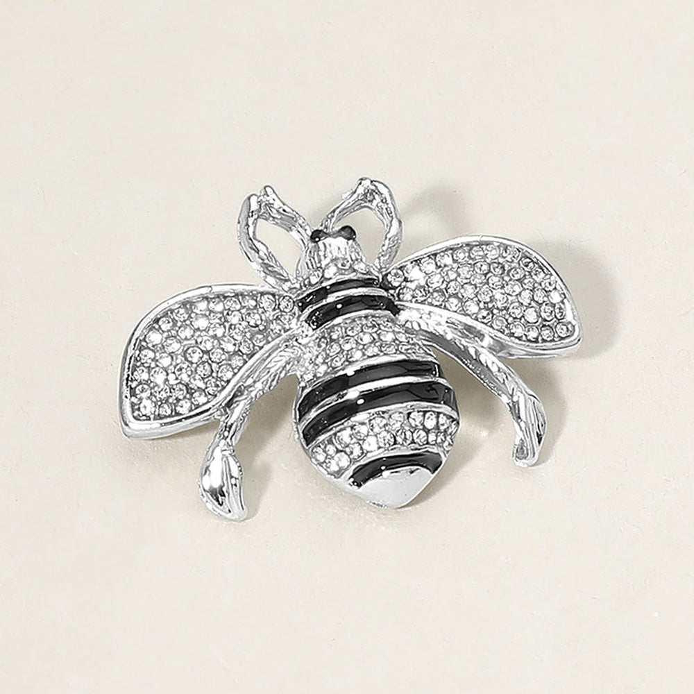 Madeline Love Clear, Rhodium Crystal Paved Honey Bee Pin Brooch - Brooches