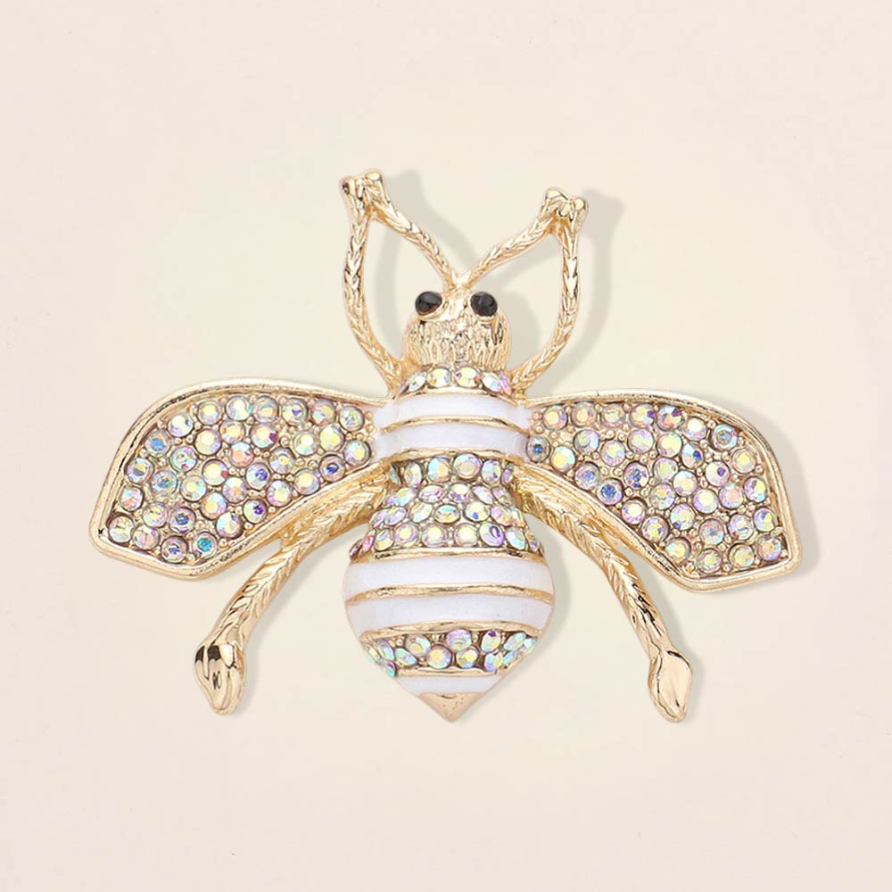 Madeline Love AB, Gold Pearl Crystal Embellished Tiny Pearl Wing Honey Bee brooch - Brooches