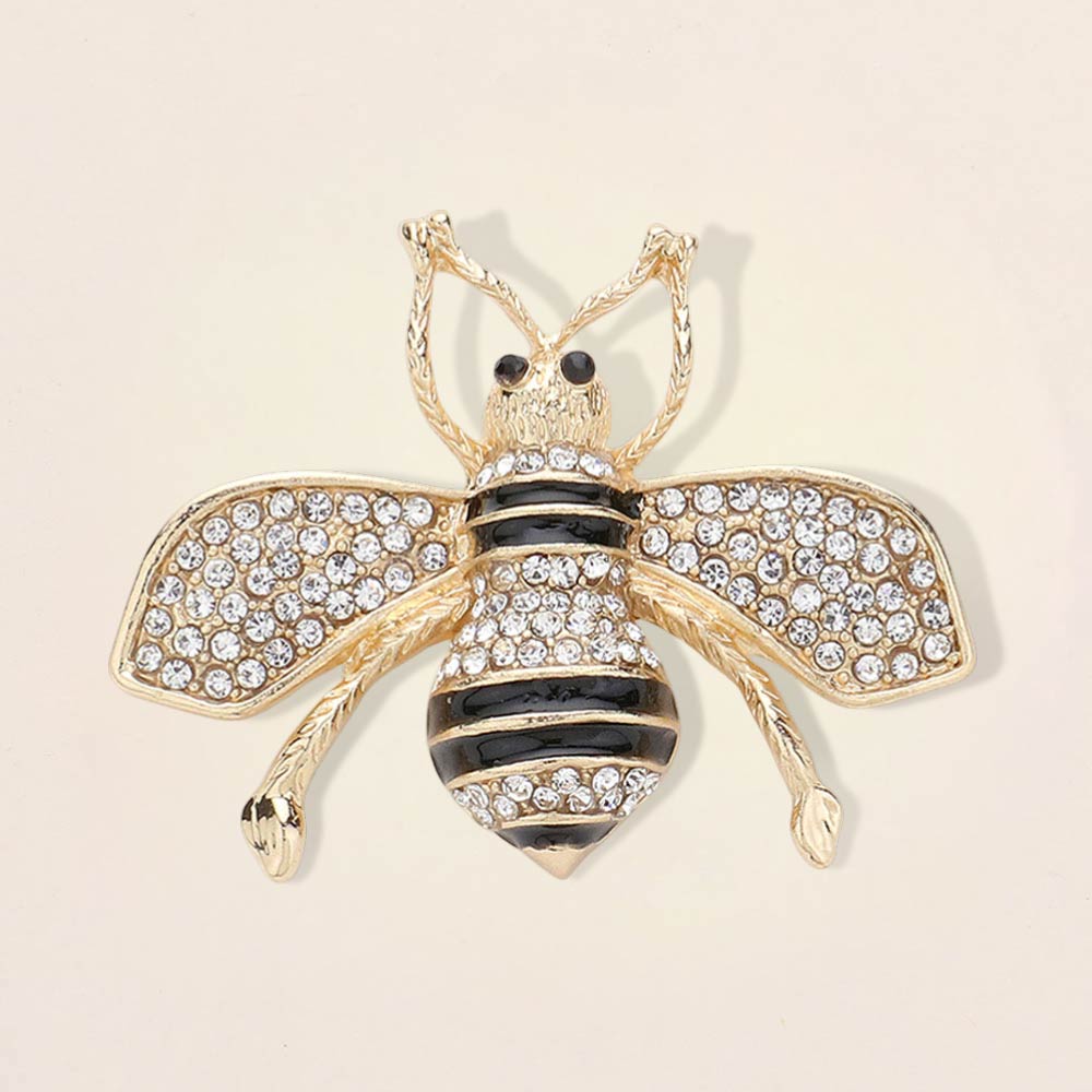 Madeline Love Clear, Gold Crystal Embellished Honey Bee brooch - Brooches