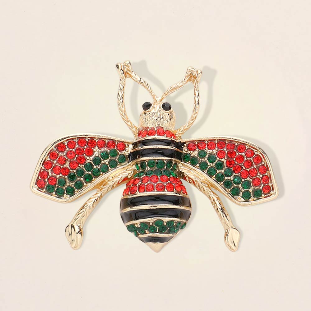 Madeline Love Gold, Multi Pearl Crystal Embellished Tiny Pearl Wing Honey Bee brooch - Brooches