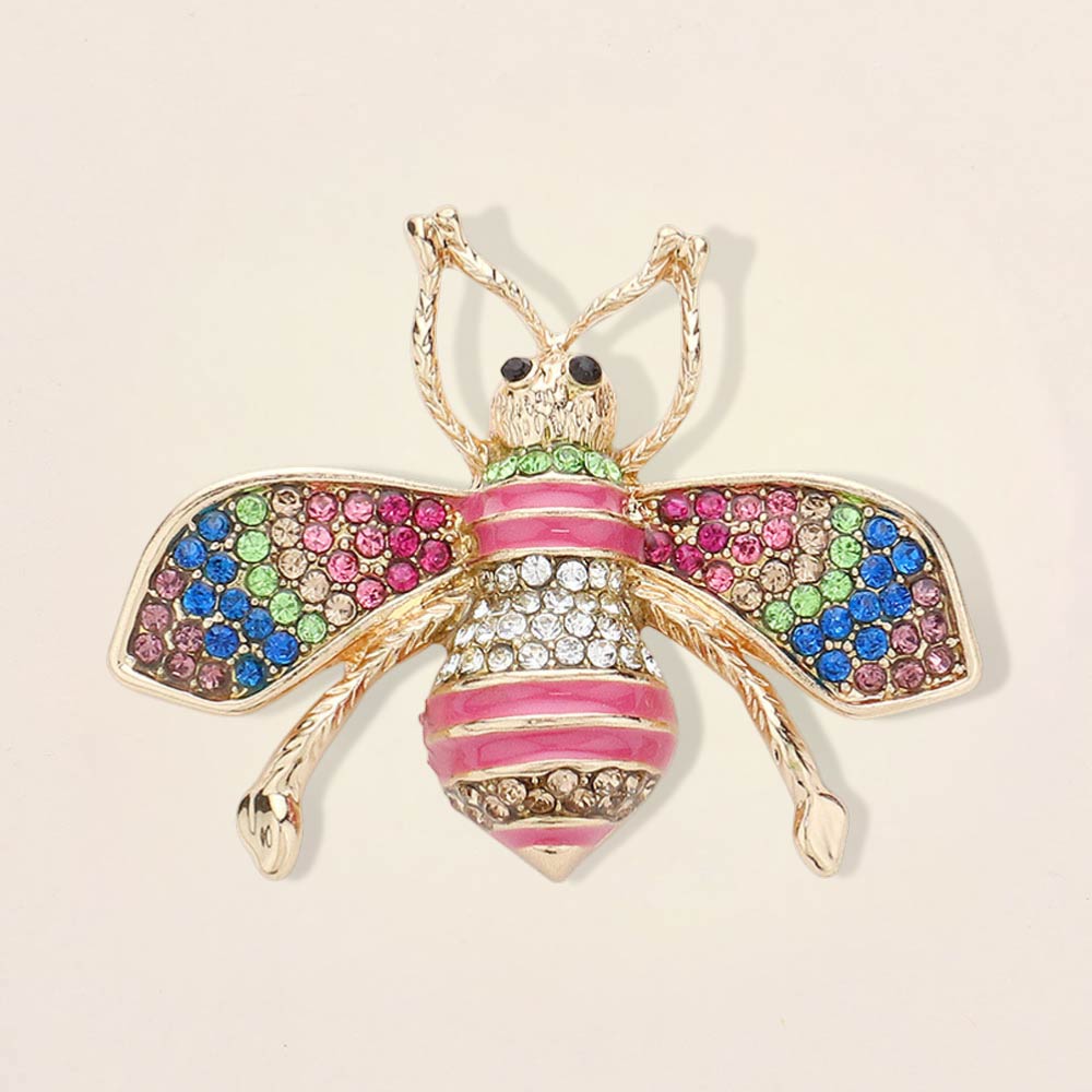 Madeline Love Gold, Light, Multi Pearl Crystal Embellished Tiny Pearl Wing Honey Bee brooch - Brooches