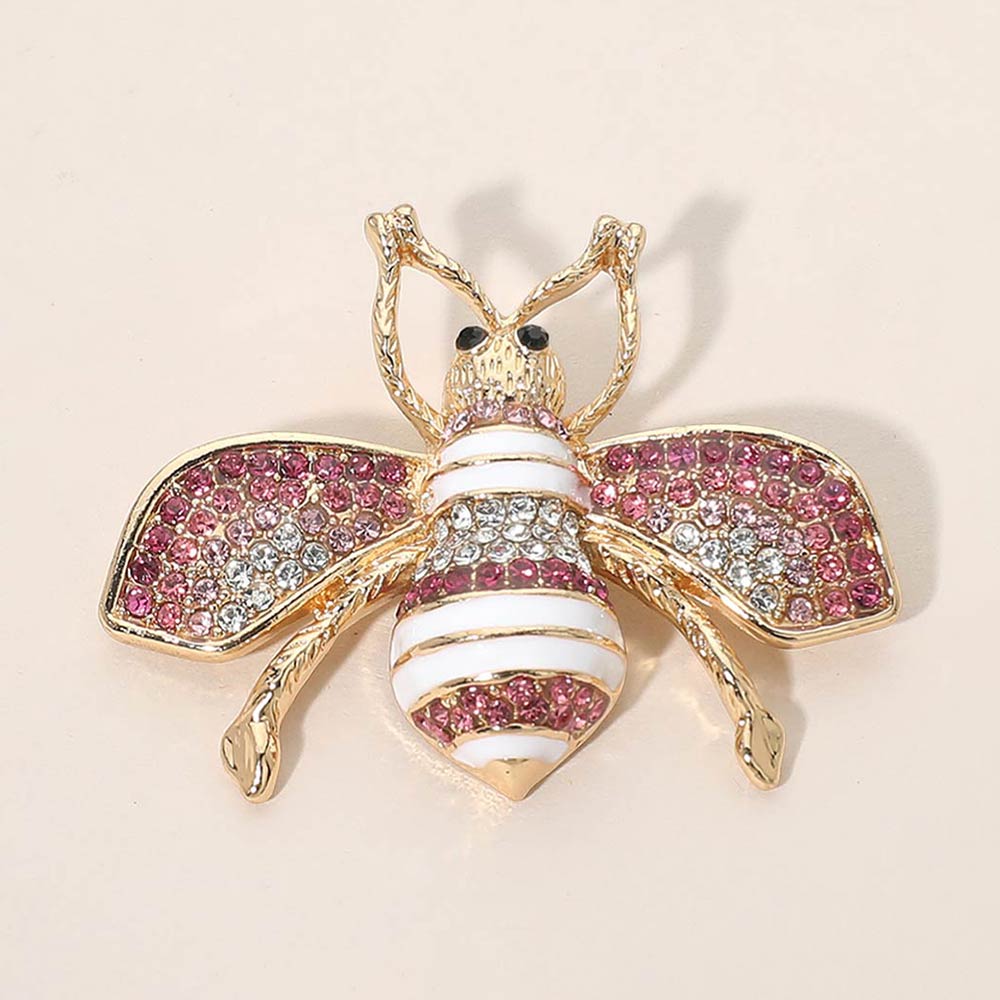 Madeline Love Gold, Pink Crystal Embellished Honey Bee brooch - Brooches