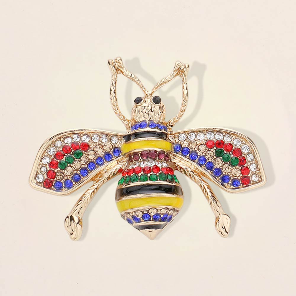 Madeline Love Gold, Multi, Rhodium Crystal Embellished Honey Bee brooch - Brooches