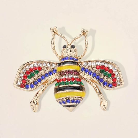 Madeline Love Gold, Multi, Rhodium Crystal Embellished Honey Bee brooch - Brooches