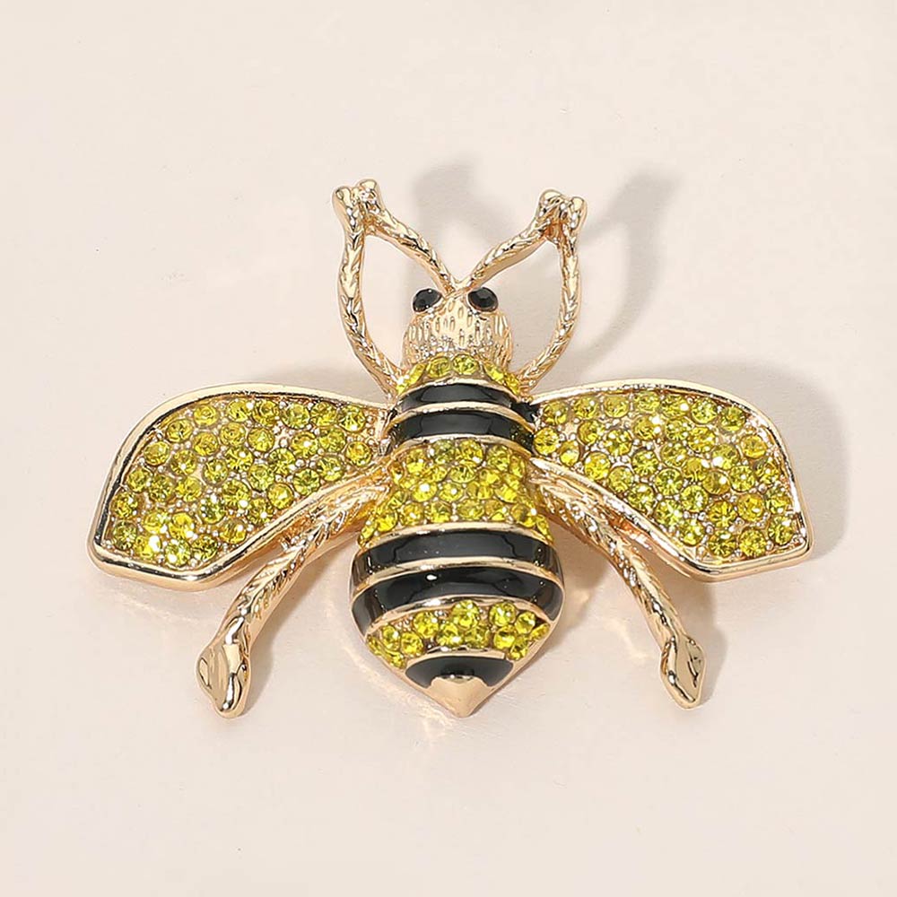 Madeline Love Gold, Yellow Crystal Embellished Honey Bee brooch - Brooches
