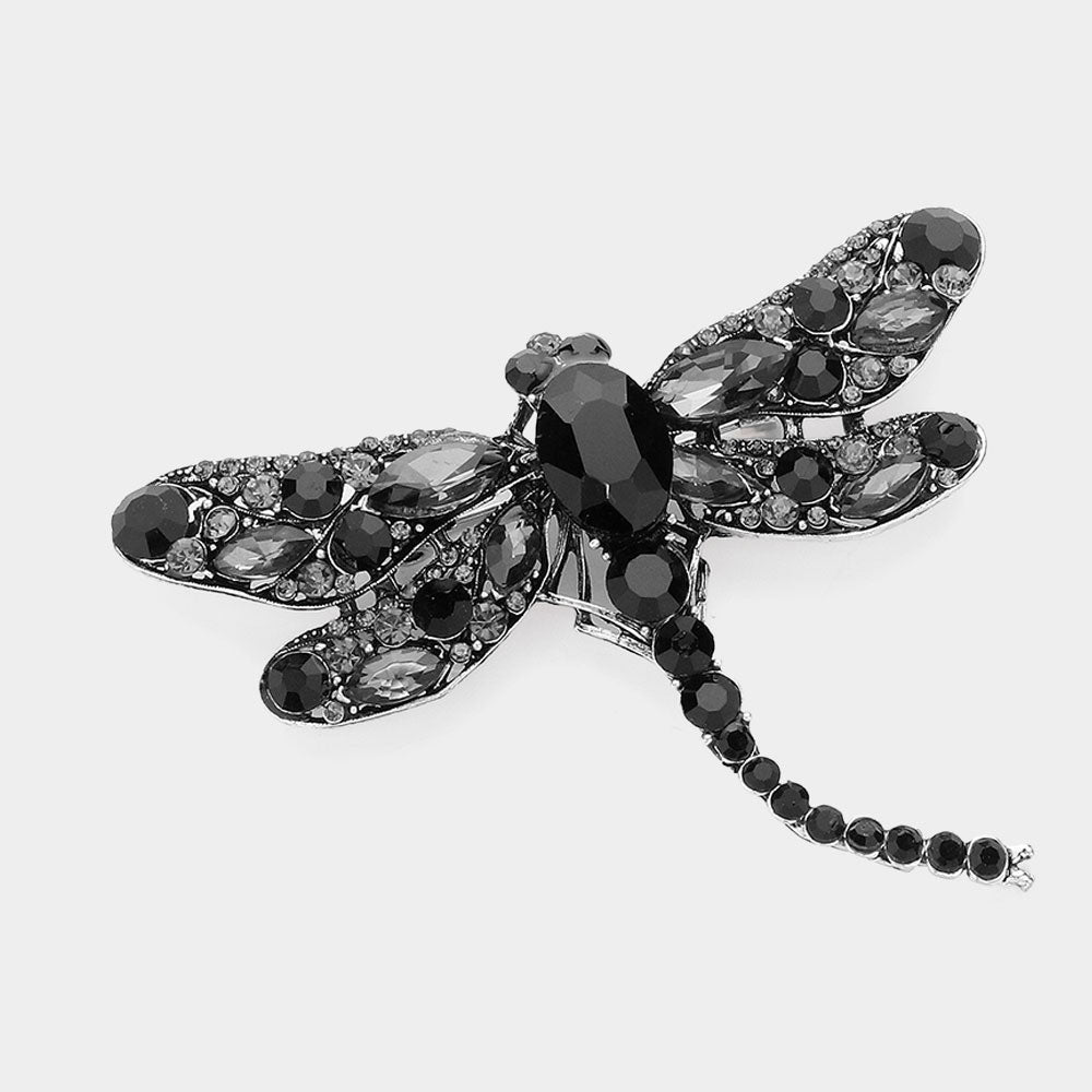 Madeline Love Black, Gray Stone Embellished Dragonfly Pin Brooch - Brooches
