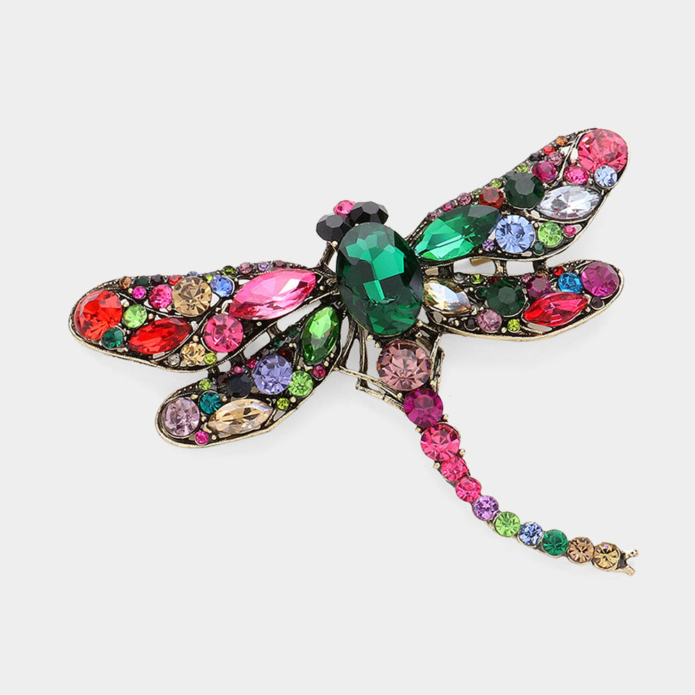 Madeline Love Multi Stone Embellished Dragonfly Pin Brooch - Brooches