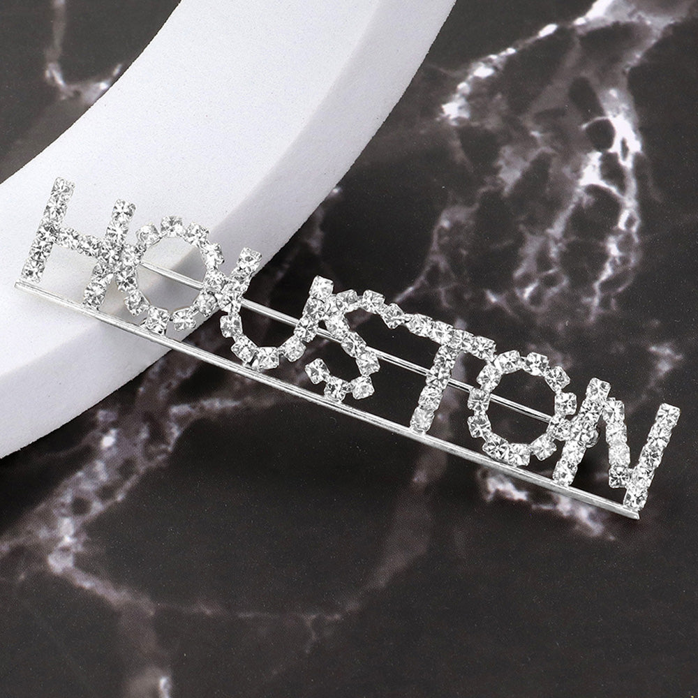 Madeline Love Clear, Silver Houston Rhinestone Pin Brooch - Brooches