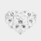 Stone Embellished Metal Heart Pin Brooch - Rhodium