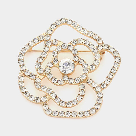 Madeline Love Gold Stone Embellished Flower Pin Brooch