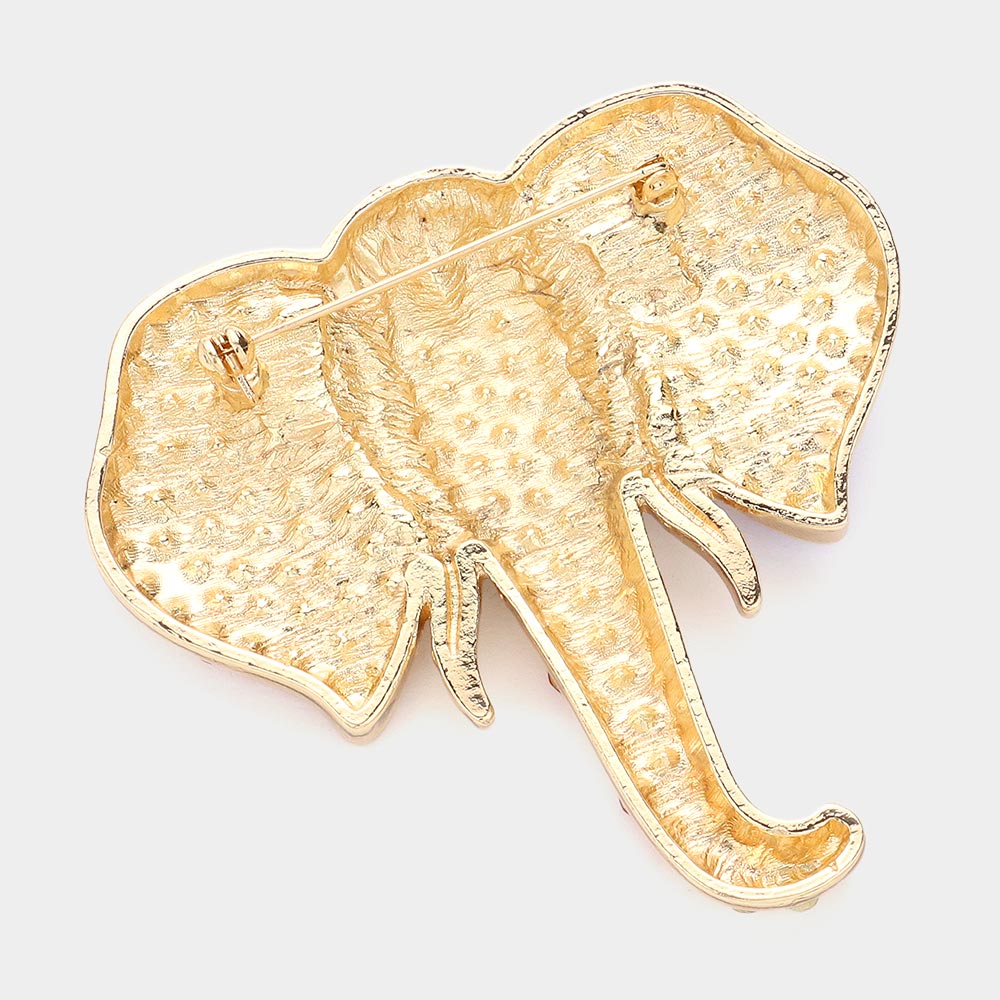 Madeline Love Gold, Multi American USA Rhinestone Pave Elephant Pin Brooch - Brooches - desc