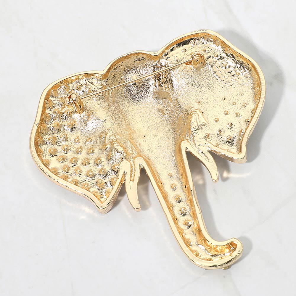 Madeline Love Clear, Gold Rhinestone Pave Elephant Pin Brooch - Brooches - extra