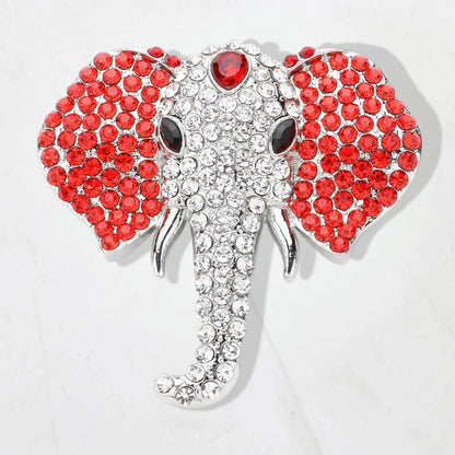 Madeline Love Clear, Gold, Red Rhinestone Pave Elephant Pin Brooch - Brooches