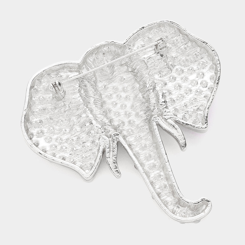 Madeline Love Clear, Gold, Red Rhinestone Pave Elephant Pin Brooch - Brooches - desc