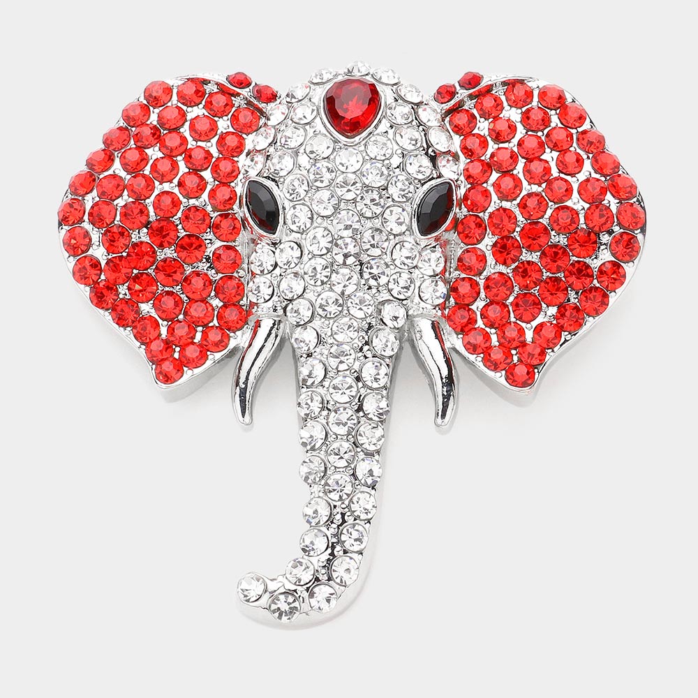 Madeline Love Clear, Gold, Red Rhinestone Pave Elephant Pin Brooch - Brooches - extra