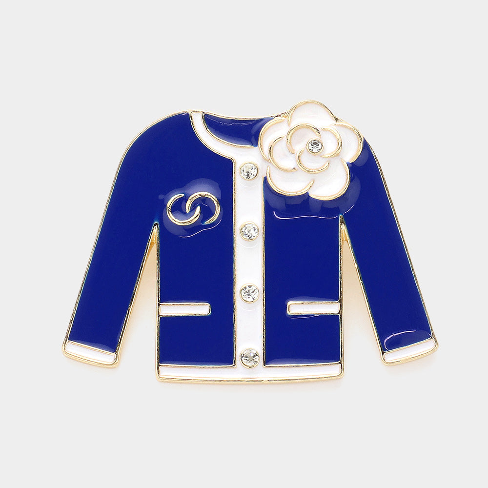 Madeline Love Blue, Gold Enamel Flower Pointed Jacket Pin Brooch - Brooches
