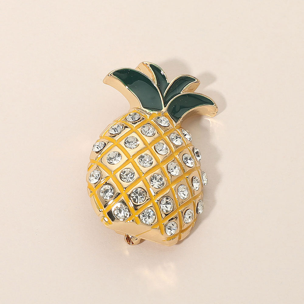 Madeline Love Clear, Gold Crystal Enamel Pineapple Pin Brooch