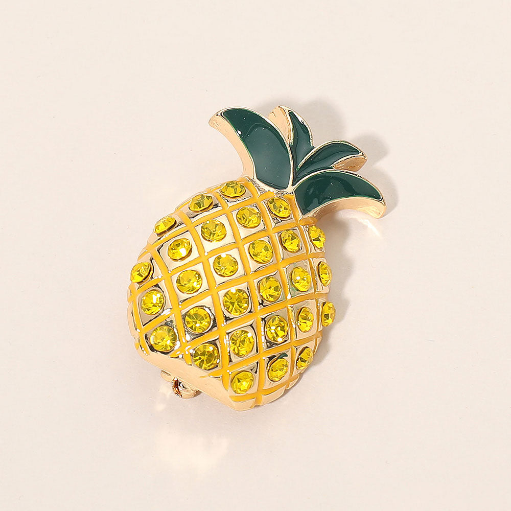 Madeline Love Gold, Yellow Crystal Enamel Pineapple Pin Brooch