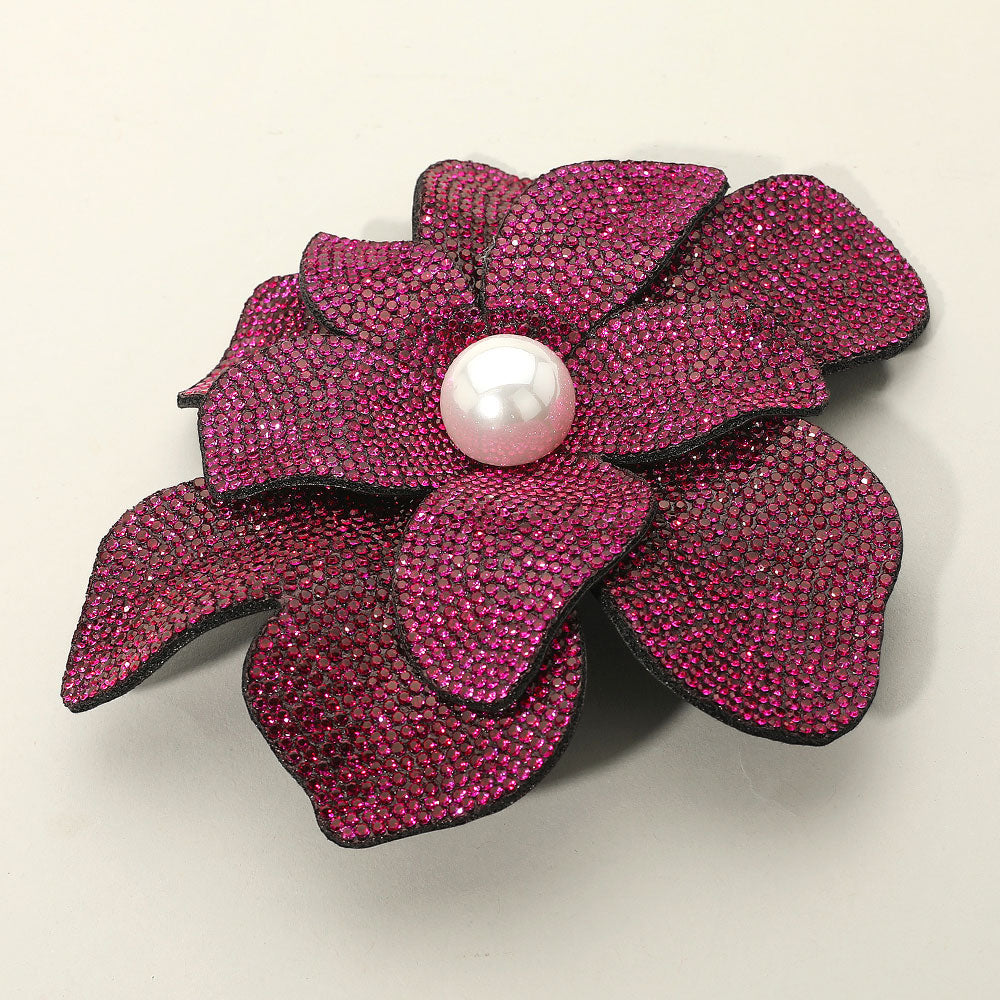 Madeline Love Fuchsia Pearl Accent Bling Studded Flower Pin Brooch Alligator Snap Hair Clip - Brooches