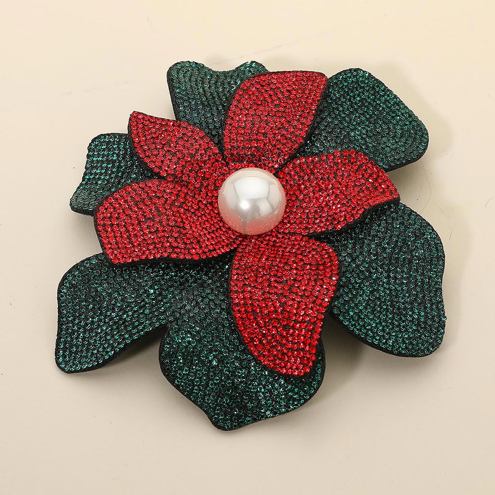 Madeline Love Green, Red Pearl Accent Bling Studded Flower Pin Brooch Alligator Snap Hair Clip - Brooches