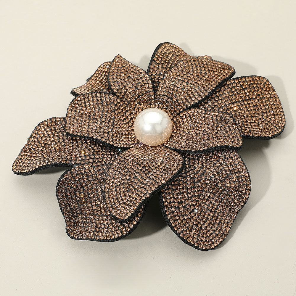 Madeline Love Lt Col Topaz Pearl Accent Bling Studded Flower Pin Brooch Alligator Snap Hair Clip - Brooches