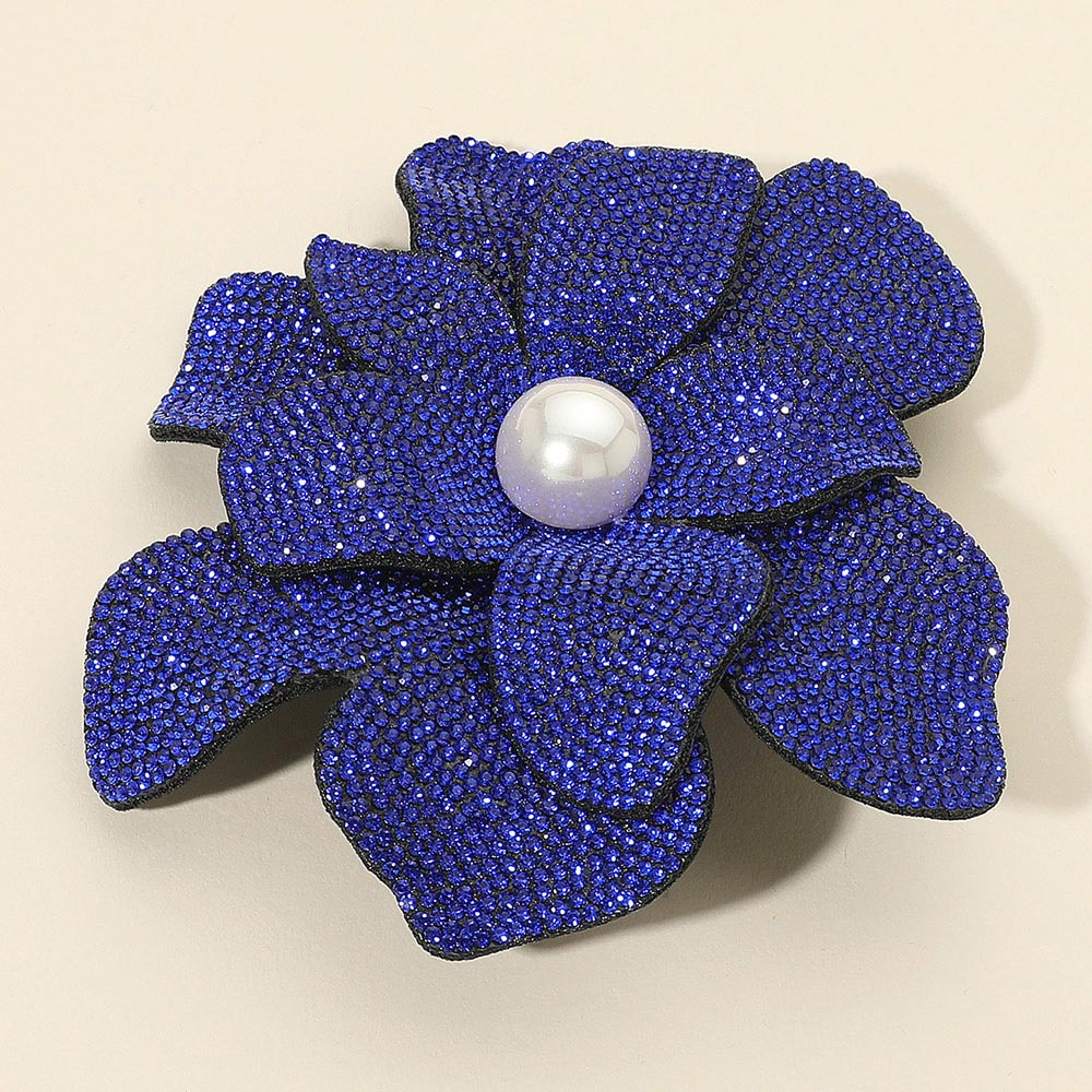 Madeline Love Sapphire Pearl Accent Bling Studded Flower Pin Brooch Alligator Snap Hair Clip - Brooches