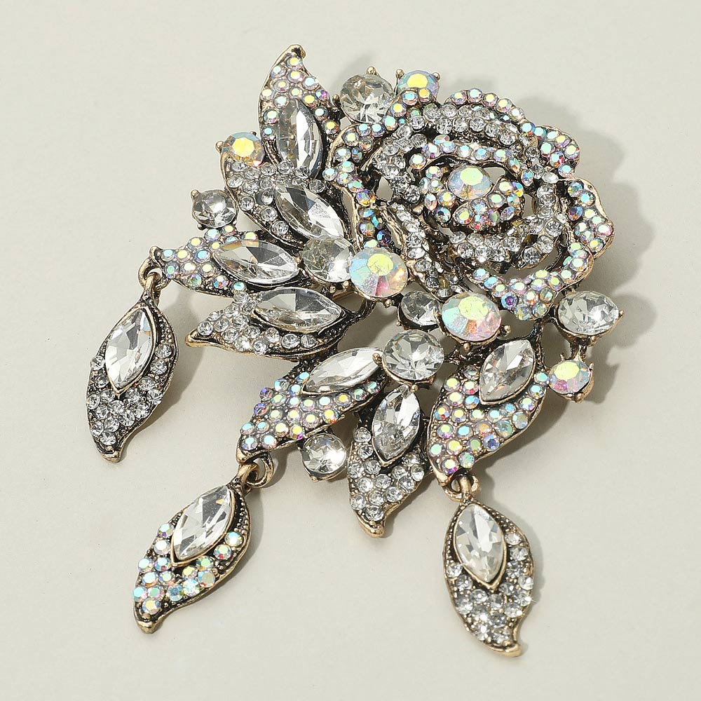 Madeline Love Clear Rhinestone Embellished Rose Flower Pin Brooch