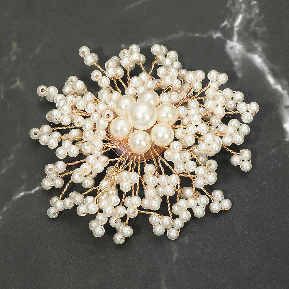 Madeline Love Cream, Gold Pearl Cluster Floral Pin Brooch Alligator Snap Hair Clip - Brooches