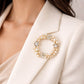 Madeline Love Cream, Gold Rhinestone Star Flower Heart Cluster Wreath Pin Brooch - Brooches