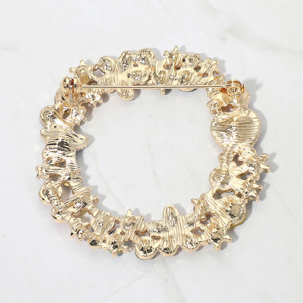Madeline Love Gold, Multi Rhinestone Star Flower Heart Cluster Wreath Pin Brooch - Brooches - extra