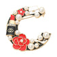 Madeline Love Gold, Red Pearl Lipstick Flower Embellished Letter C Pin Brooch - Brooches - desc