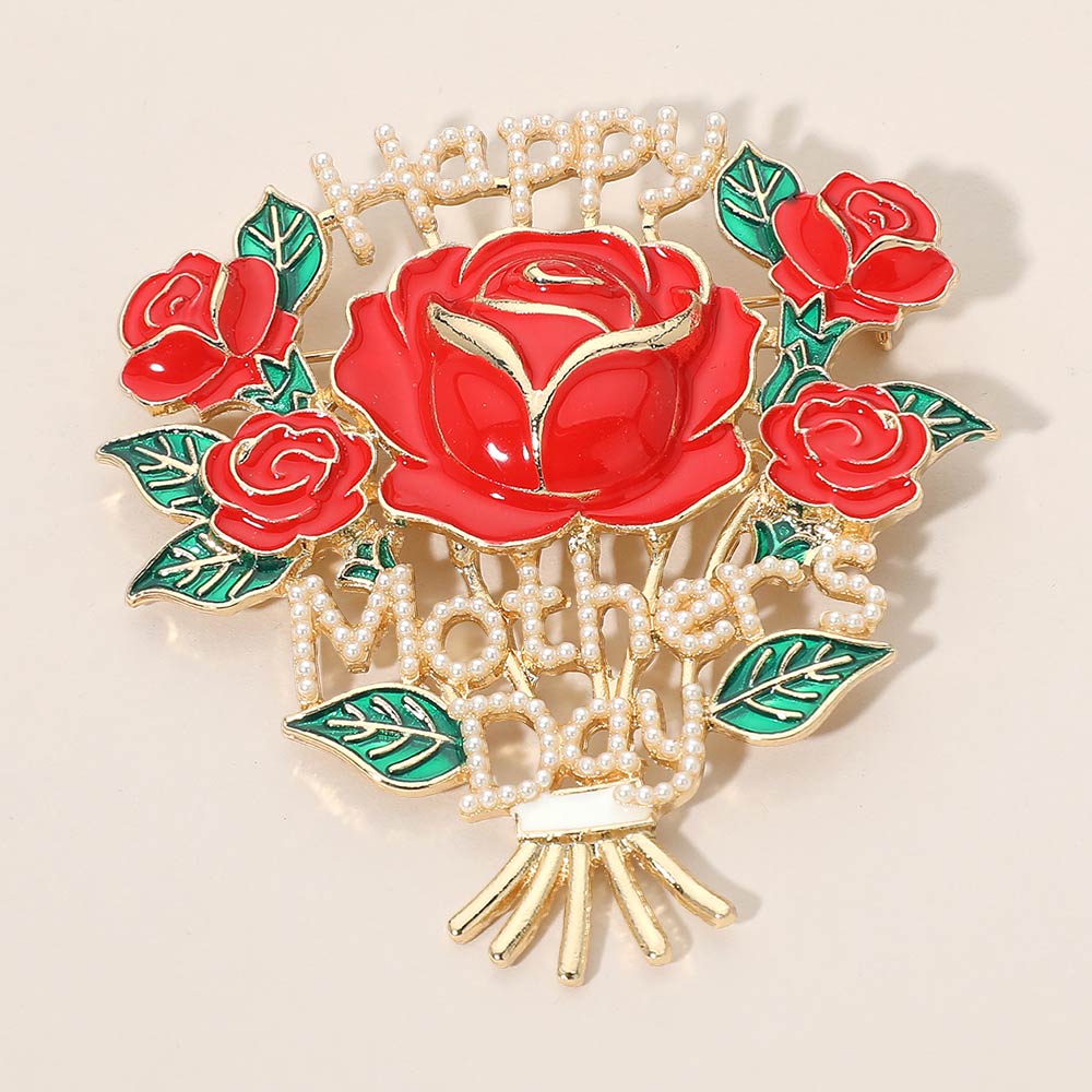Madeline Love Cream, Gold HAPPY MOTHERS DAY Rose Bouquet Pin Brooch - Brooches