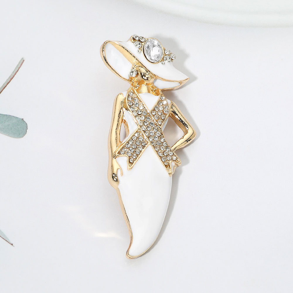 Madeline Love Clear, Gold, White Breast Cancer Awareness Pink Ribbon Accent Lady Pin Brooch