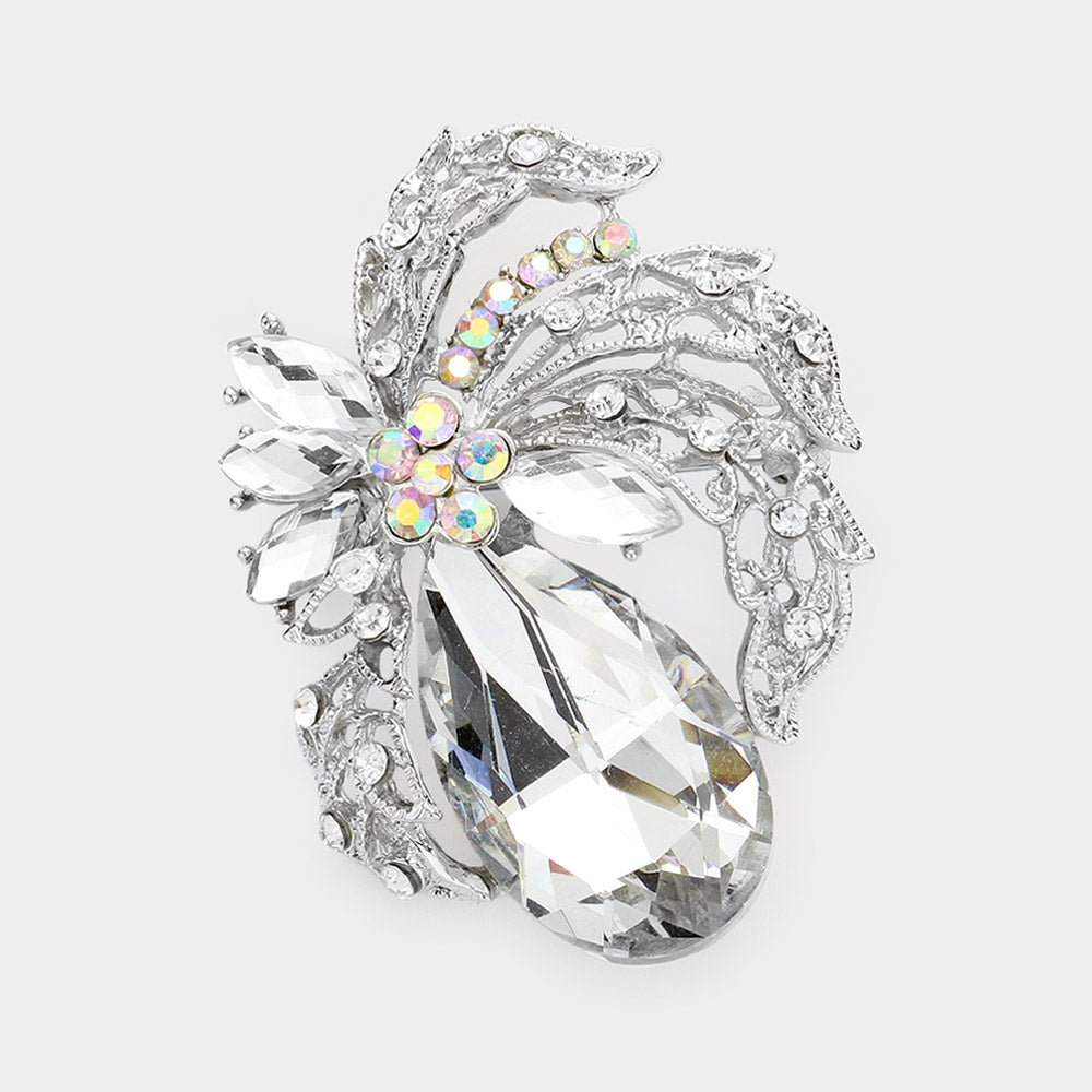 Madeline Love Silver Teardrop Stone Accented Leaf Pin Brooch - Brooches