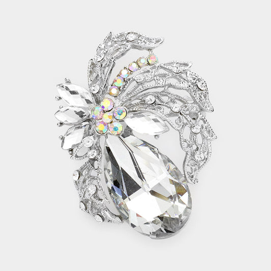 Madeline Love Silver Teardrop Stone Accented Leaf Pin Brooch - Brooches