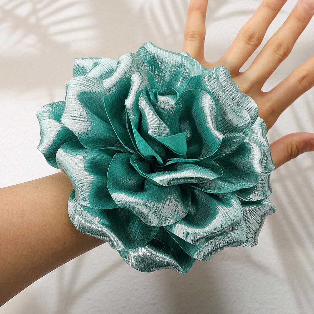 Madeline Love Blue Zircon Metallic Fabric Flower Pin Brooch Hair Clip Hair Band Bracelet - Bracelets