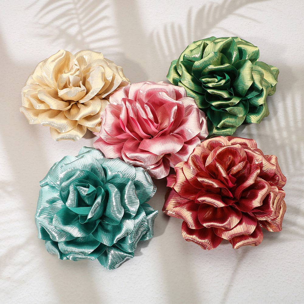 Madeline Love Fuchsia Metallic Fabric Flower Pin Brooch Hair Clip Hair Band Bracelet - Bracelets - extra