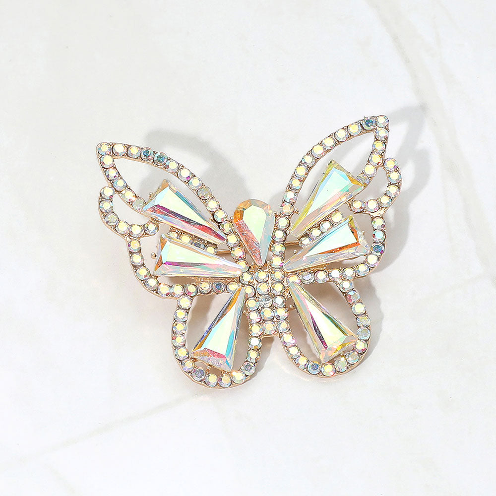 Madeline Love AB, Gold Stone Cluster Butterfly Pin Brooch - Brooches