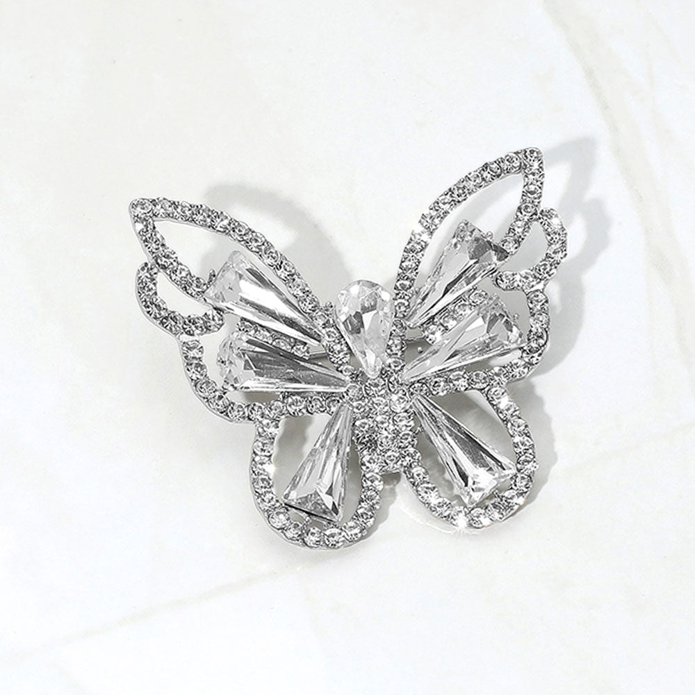 Madeline Love Clear, Rhodium Stone Cluster Butterfly Pin Brooch - Brooches