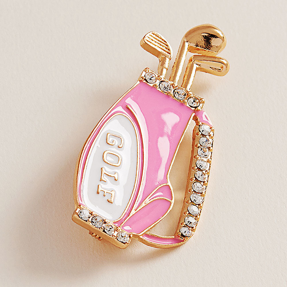 Pink Enamel Rhinestone Accent Golf Bag Pin Brooch