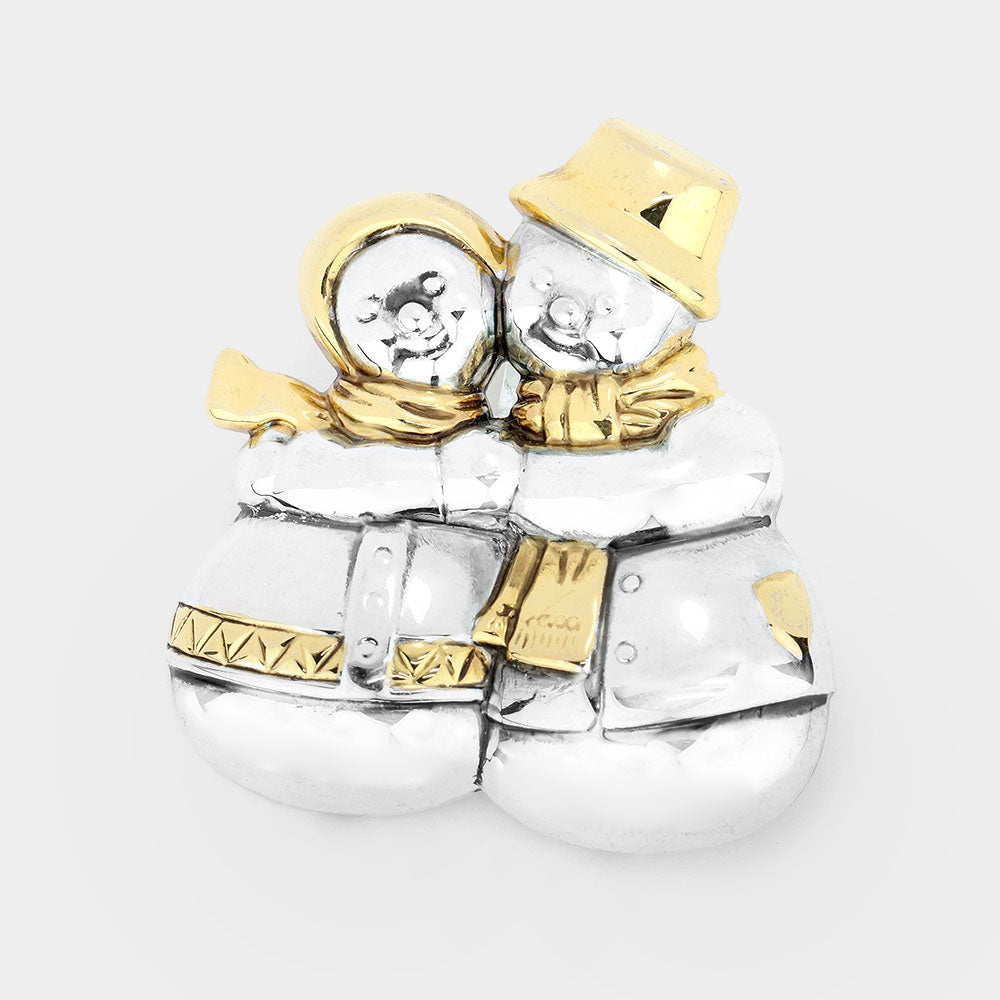 Two Tone Metal Snowman Pin Brooch Pendant