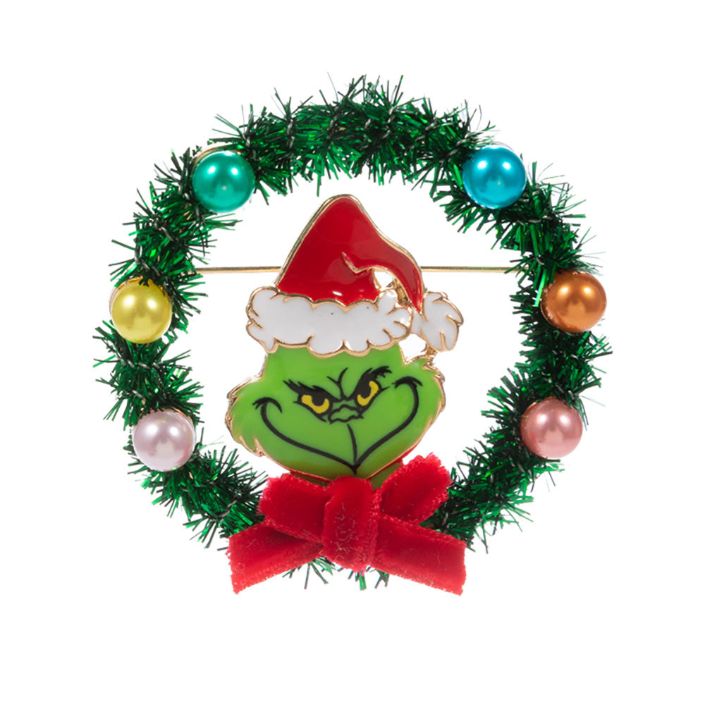 Red Holiday Grinch Wreath Pin Brooch
