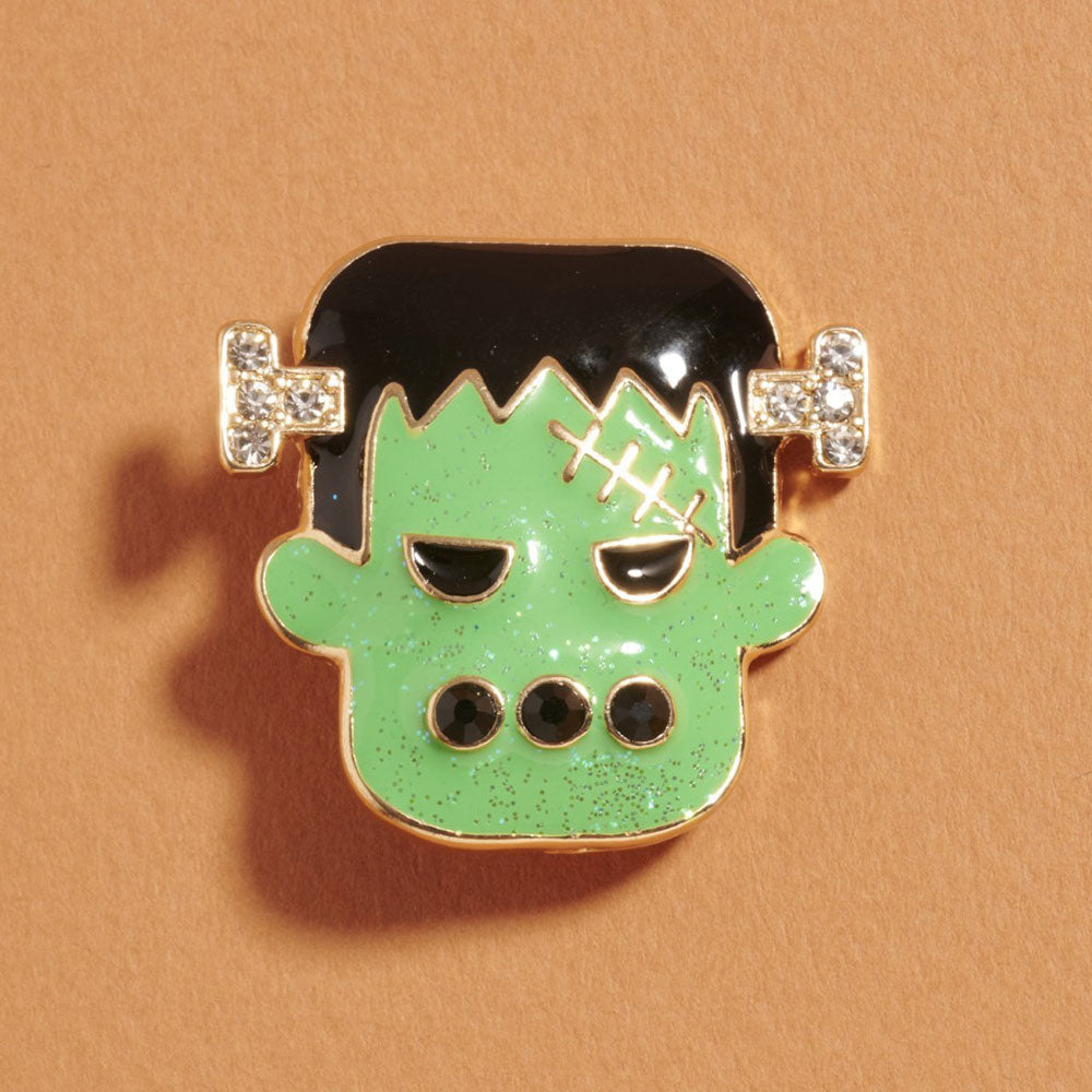 Gold Halloween Frankenstein Face Pin Brooch