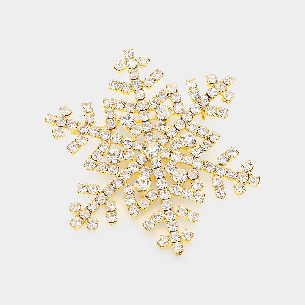 Madeline Love Gold Crystal Snowflake Pin Brooch - Brooches